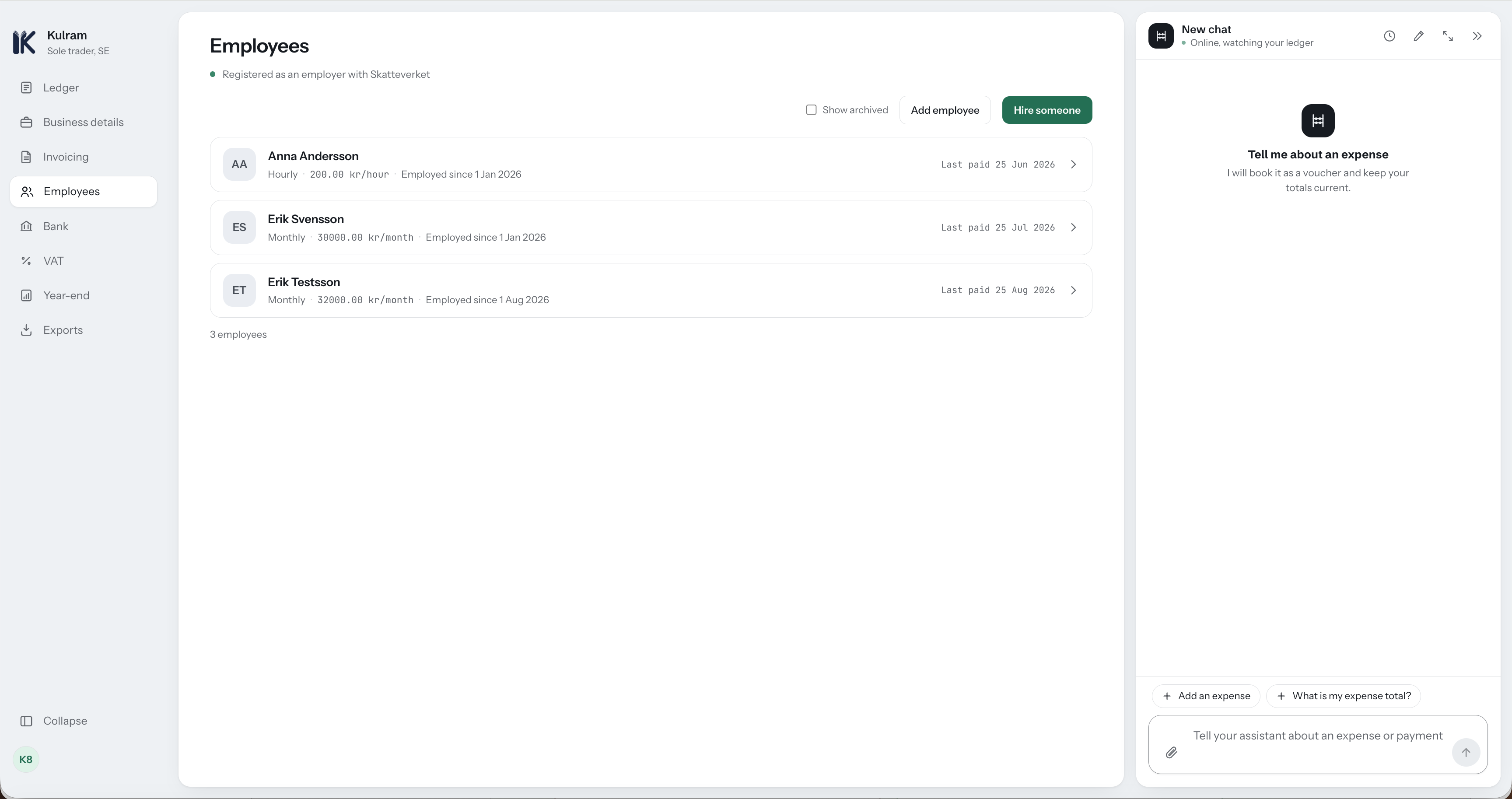 Web app, employees