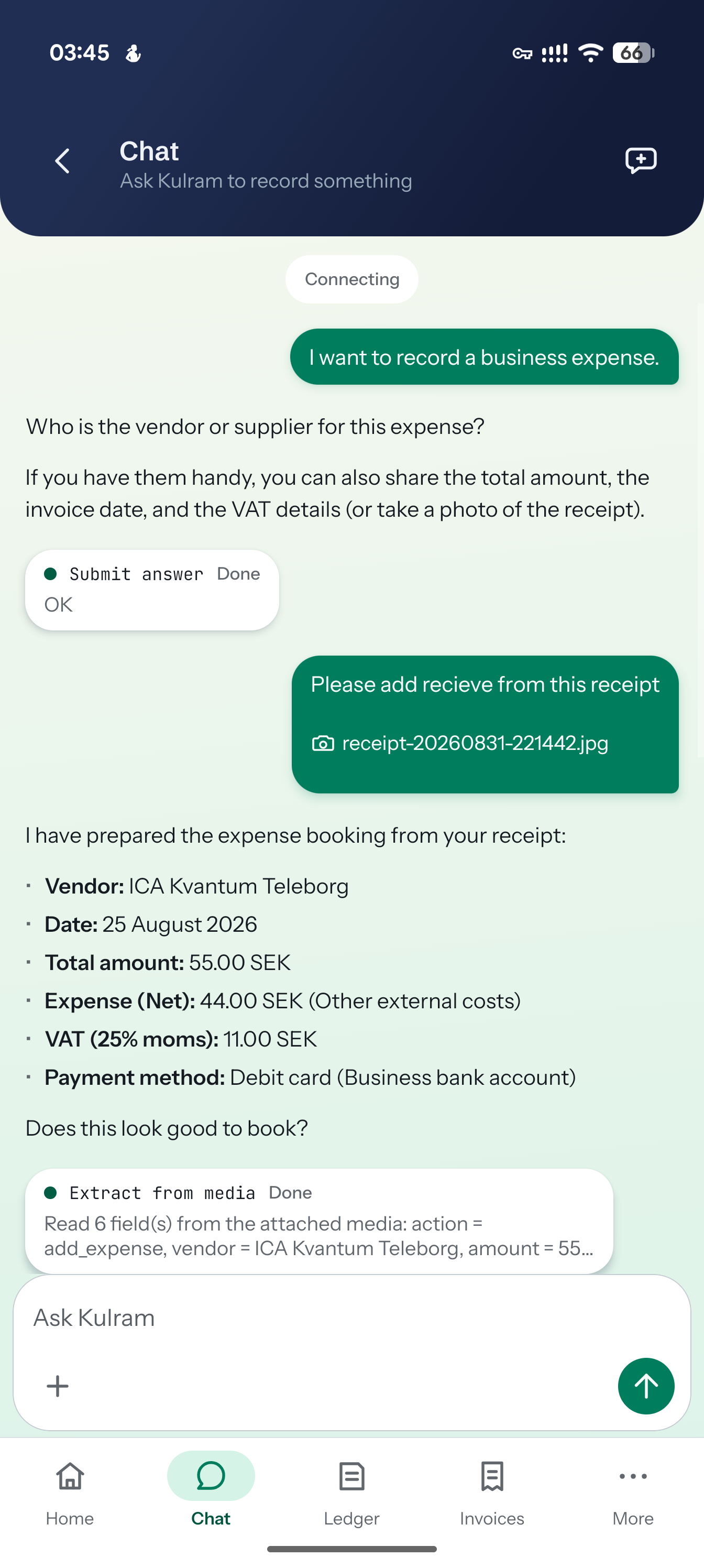 Receipt read by Kulram in chat